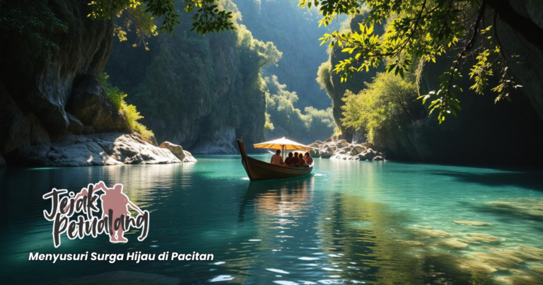 Wisata pacitan sungai maron dengan perahu di sungai hijau eksotis