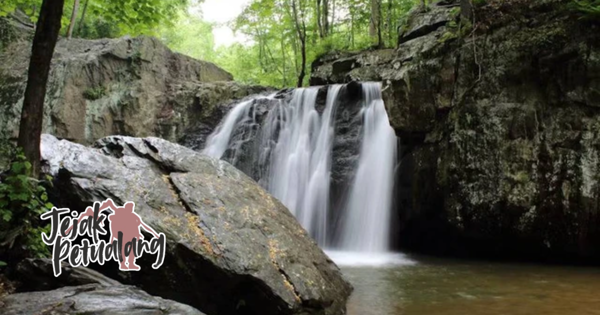 Coban Pandawa dengan Keindahan Alamnya 2 Air terjun Pandawa di balik pepohonan